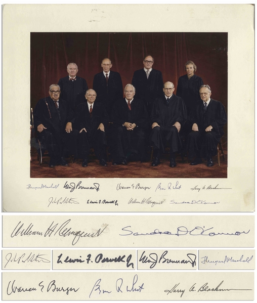 The Burger Supreme Court Signed Photo Mat -- Signed by All Nine Justices, Circa 1981